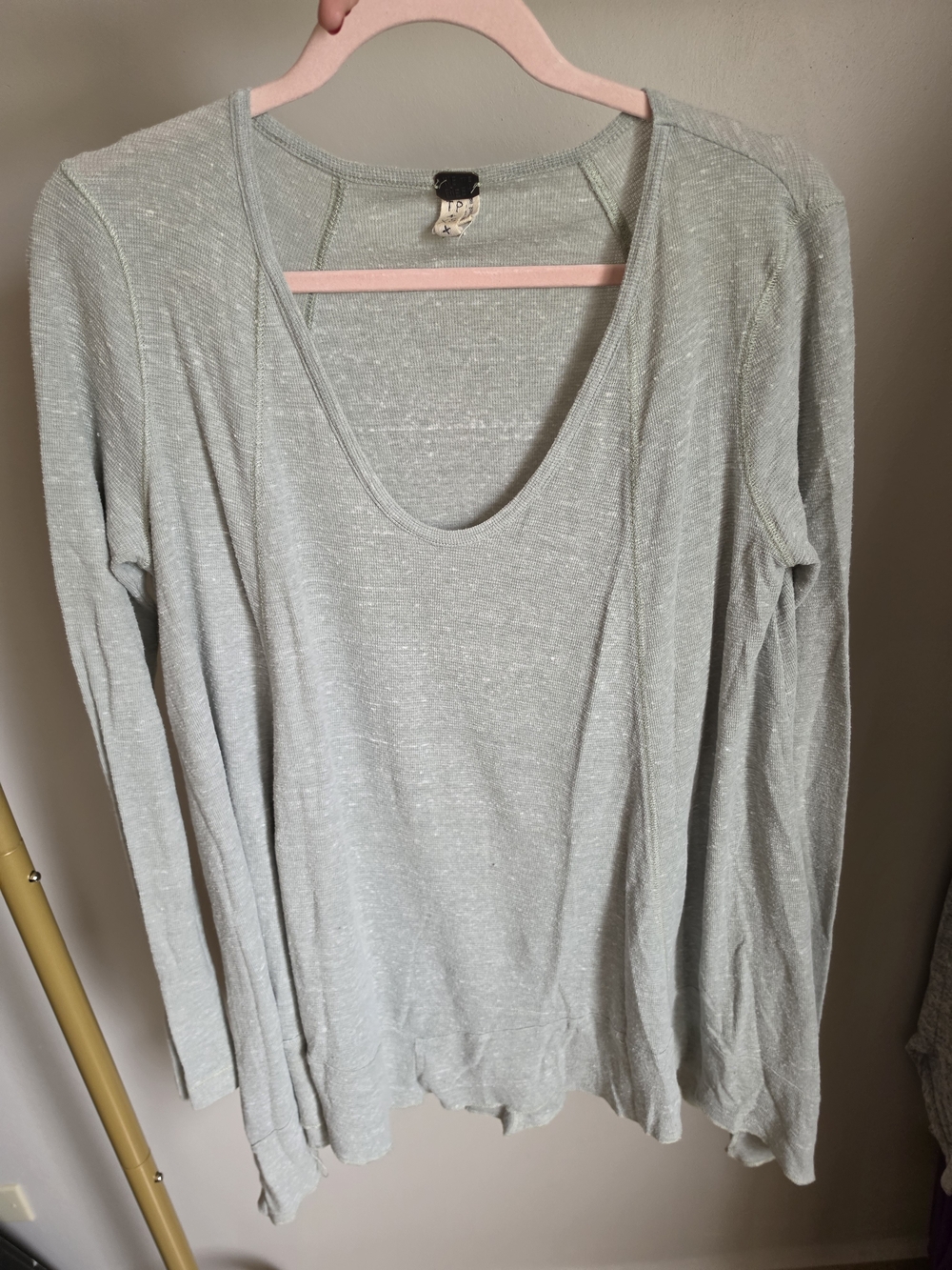 Free People Light Sage Scoop Neck Long Sleeve Top